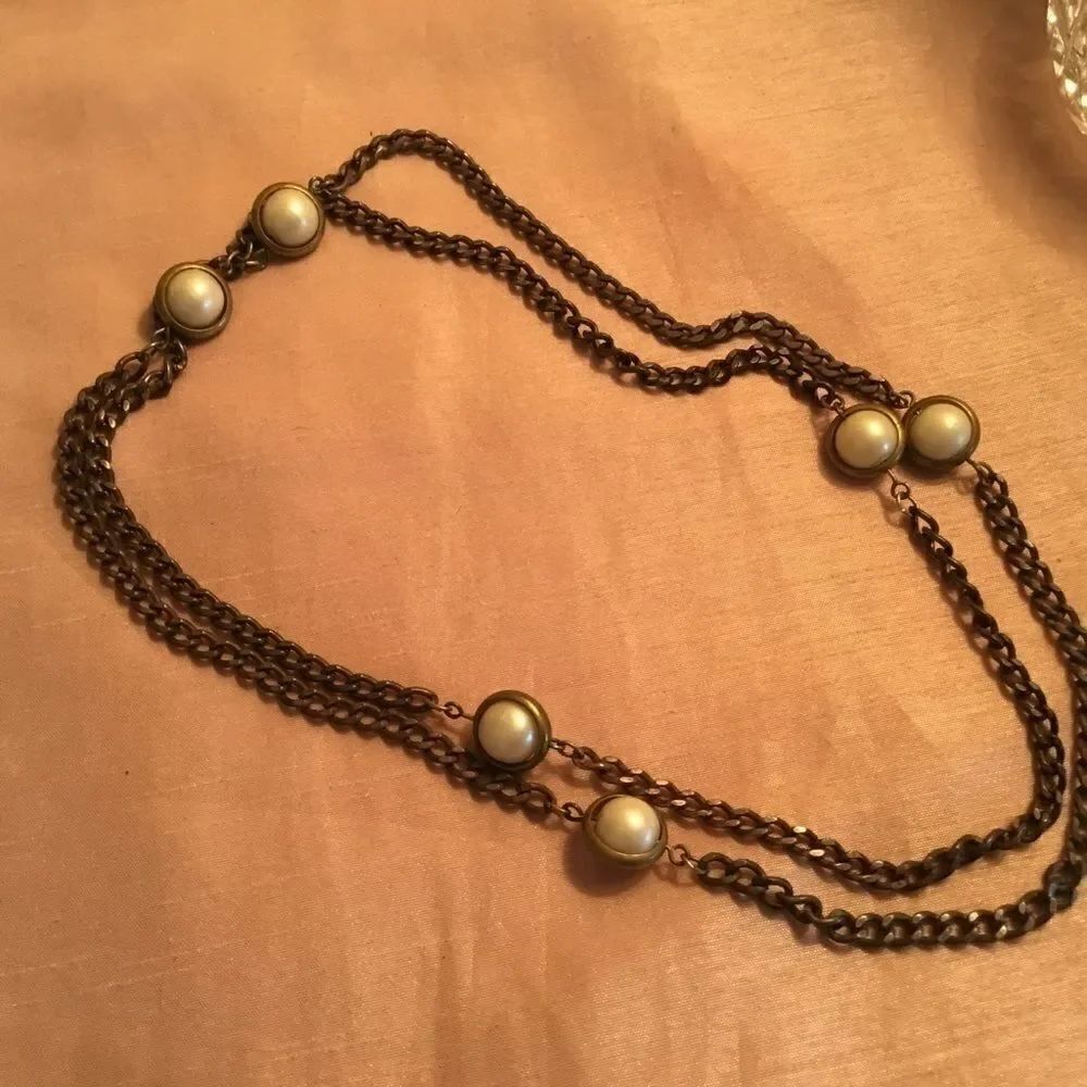 Coppertone Link Necklace with Faux Pearls